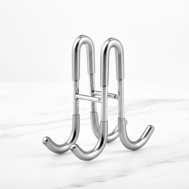 마켓피아 옷 욕실 스텐 다용도 문걸이 더블 후크, 실버, 1개