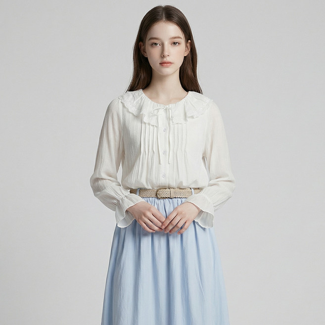 부루앤쥬디 여성용 레이스 카라 리본 블라우스 BOSBBL506B