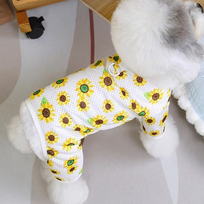 코코스튜디오 고양이 강아지 쿨소재 해바라기 매쉬 올인원, 1개, 화이트