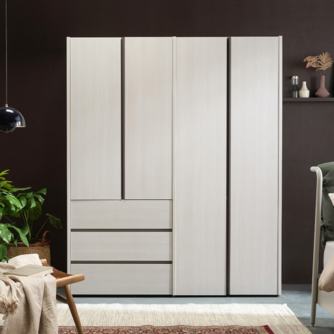 리바트 토피 1600 서랍형 일반도어 옷장 3단 서랍형 + 행거형 A 세트 방문설치, 화이트오크