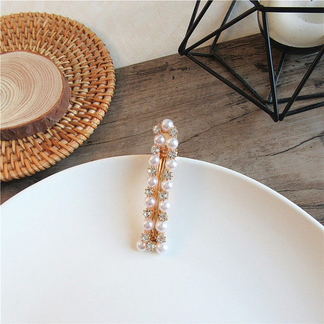 큐빅 진주 일자 헤어 집게핀 E