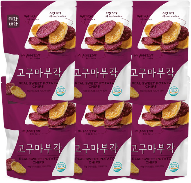 티각태각 자색 황색 고구마부각, 60g, 6개
