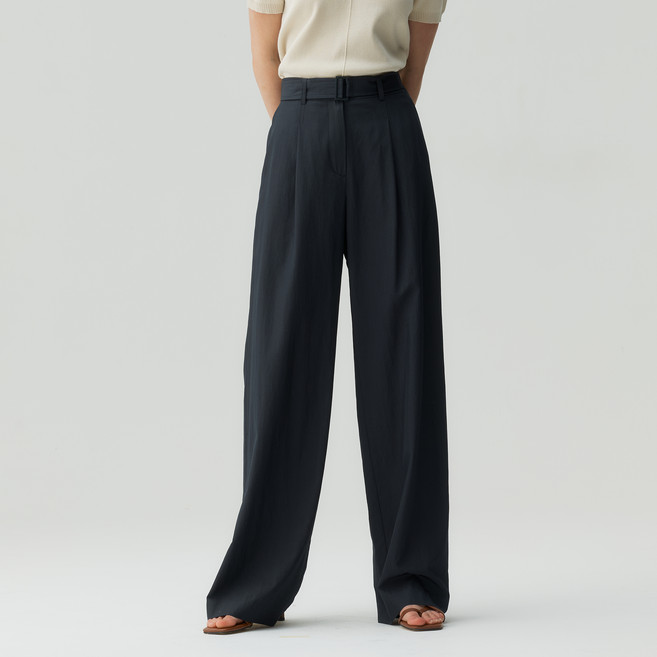 MIND BRIDGE 女款單褶寬版附腰帶西裝褲 MZPT3214