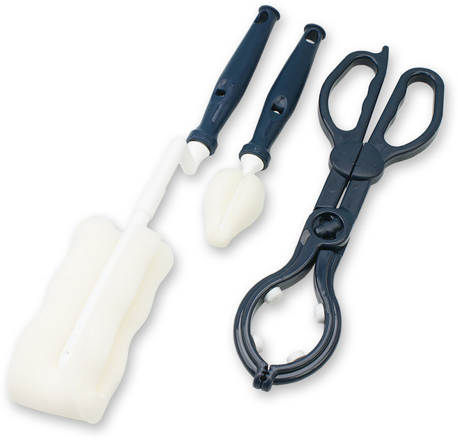 베이비베어 국내 제조 젖병솔 + 젖꼭지솔 + 젖병집게 세트, 1세트, 네이비