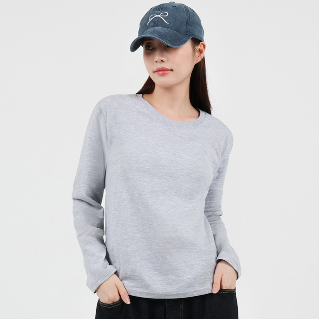 엘쏘 여성용 통기성 순면 데일리 무지 기본 라운드넥 긴팔 티셔츠