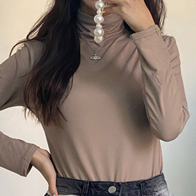 필테라 여성용 따뜻한 이너웨어 목폴라 티셔츠