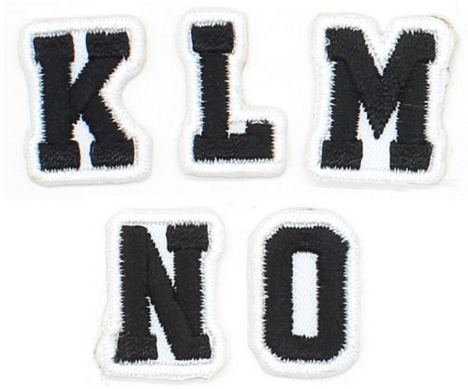 열접착식 이니셜 알파벳 와펜 K + L + M + N + O 세트, 1세트, 블랙