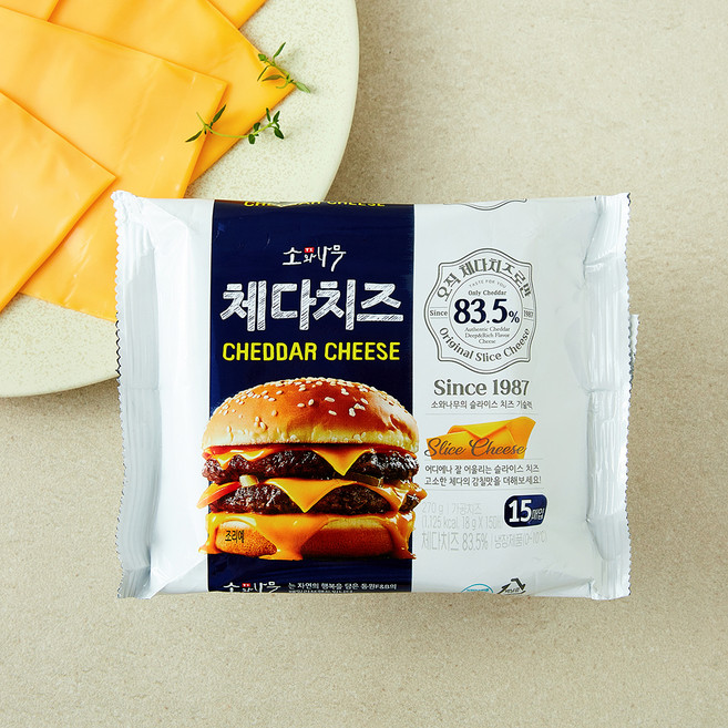 소와나무 오직 체다로만 동원 슬라이스치즈, 18g, 1개, 15개입