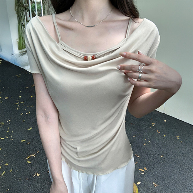 어썸풀 여성용 루네리아 드레이프 셔링 반팔 티 A26SMT030319