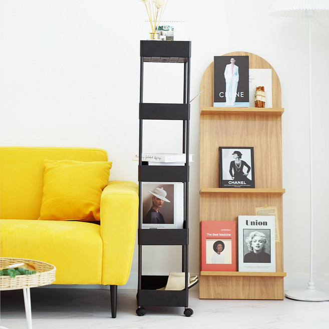 가쯔 이동식 트롤리 틈새 수납장, 블랙, 5단