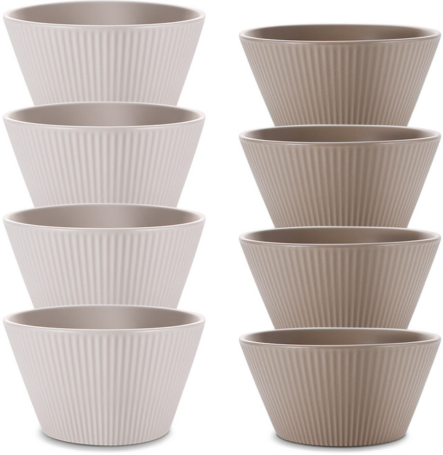 丹恩 溫感飯碗湯碗8件組, 1套, 飯碗 + 湯碗, 椰奶白 + 沙棕色