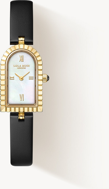 롤라로즈 여성용 Arch 마더오브펄 블랙 가죽스트랩 손목시계 LR2501