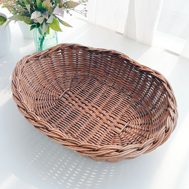 라탄샵 고급 등나무 웨이브 타원 다용도 수납 라탄 바구니 N003H, 브라운, 1개