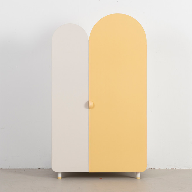 리바트 아동용 톨 라운드 옷장 방문설치, 옐로우, 1단