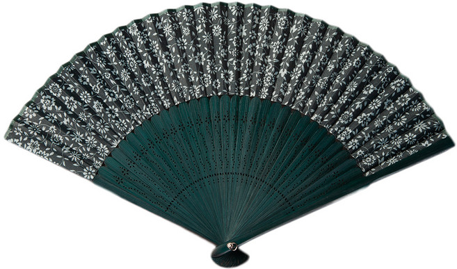 수공예 타공 패브릭 전통 여름 부채 들꽃, 그린, 1개