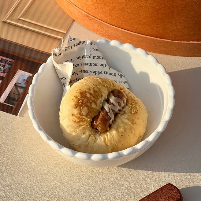 다파랑 구슬 라인 테두리 세라믹 디저트 볼 10.6 x 4.3 cm HJ1068, 화이트, 1개