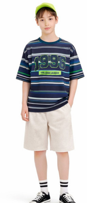 나나주니 라운드넥 리그 단가라 상의 + 와이드 5부 바지 세트