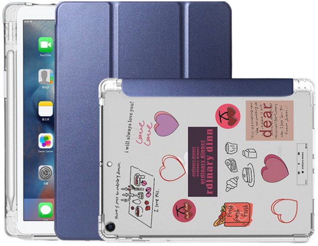 뉴비아 파스텔 펜슬수납 소프트 아이패드 케이스 + 다이스티커, 네이비, 1개