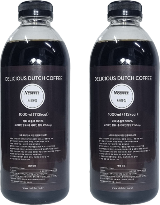 엔커피 콜드브루 브라질 더치커피, 1L, 2개, 1개입