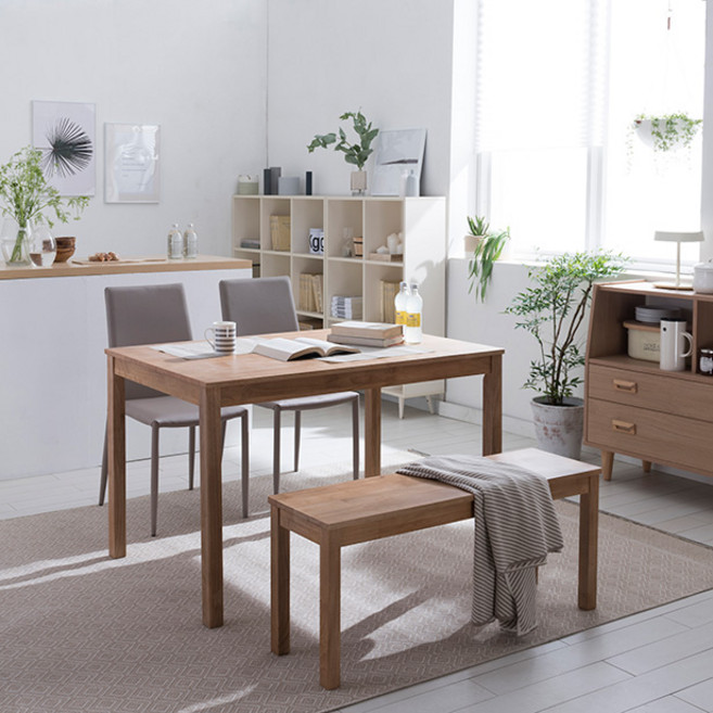 리바트 뉴시나몬 원목 식탁 + 토핑체어 + 벤치 세트 4인용 방문설치, 라이트브라운 + 그레이, 일반 2 + 벤치 1