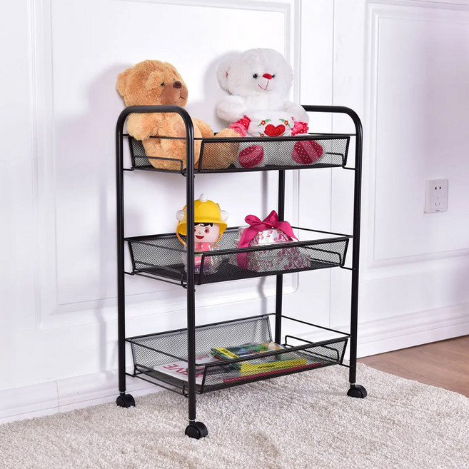 마켓플랜 라이트 메쉬 철제 트롤리 45x27x63cm, 블랙, 3단