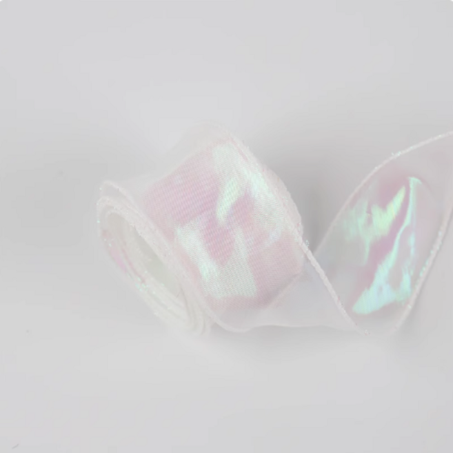 오간디리본 오로라 펄 홀로그램 청첩장리본 끈 4cm, 화이트, 2개, 9m