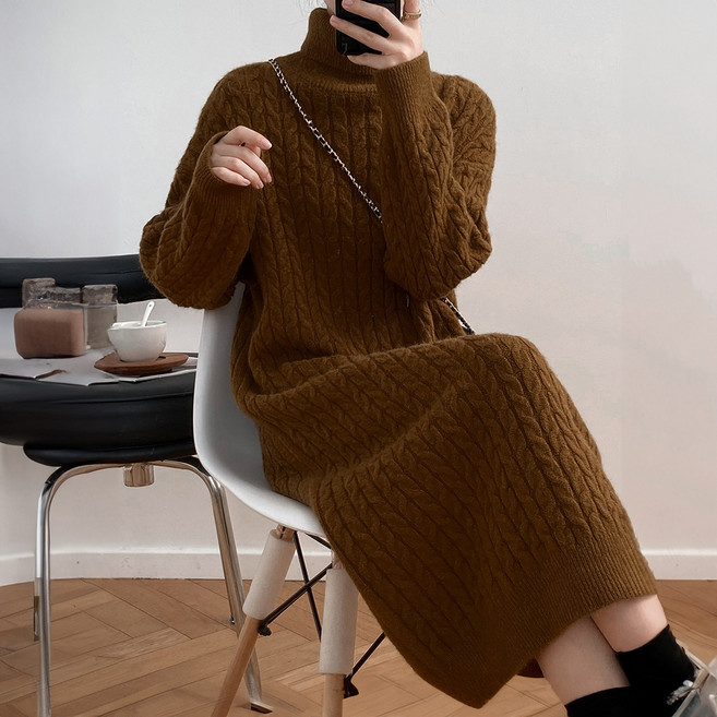 Paperments Arden 高領麻花針織連身裙 12116, 棕色