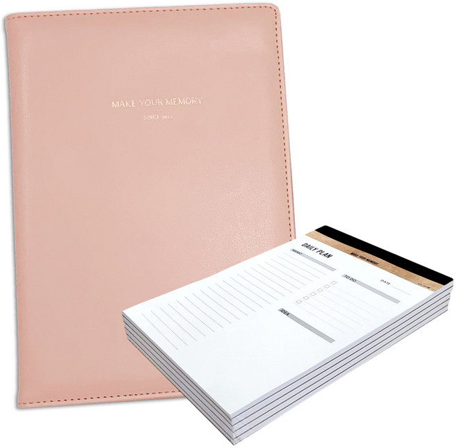 꼼꼬미 엣지 바인더 A5 + 메모패드 + 하루계획 플래너 5p 세트, 로즈핑크(바인더), 화이트(하루계획플래너), 1세트