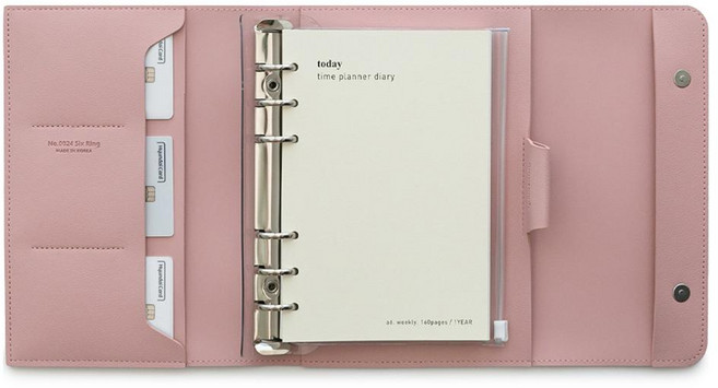 Funnymade 皮革萬年型時間追蹤A6手帳含內頁組 - 浪漫粉, 1組, 浪漫粉色