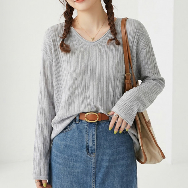 파라다이소 여성용 데일리 얇은 긴팔 니트 티셔츠