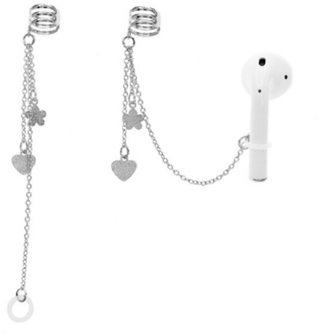 아리코 에어팟 분실방지 양쪽 하트플라워 이어커프, 실버, 1개