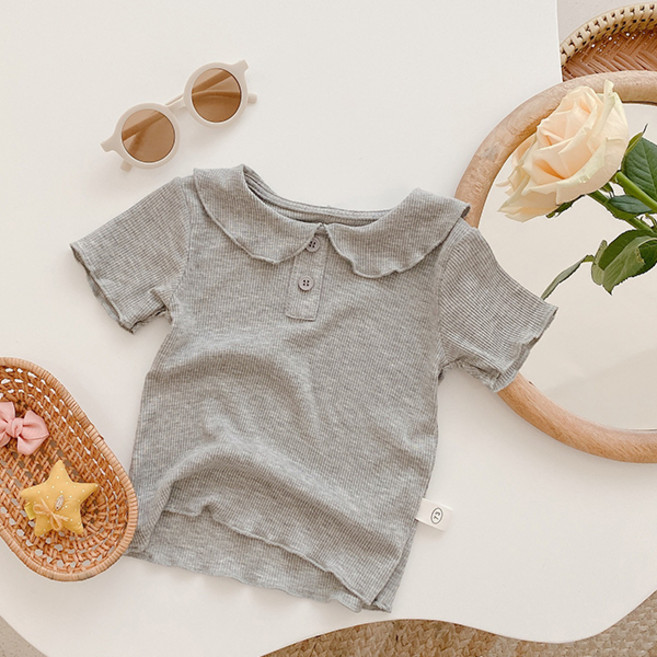 조이멀티 엠케이 여아용 반팔 날라리카라 골지 티셔츠