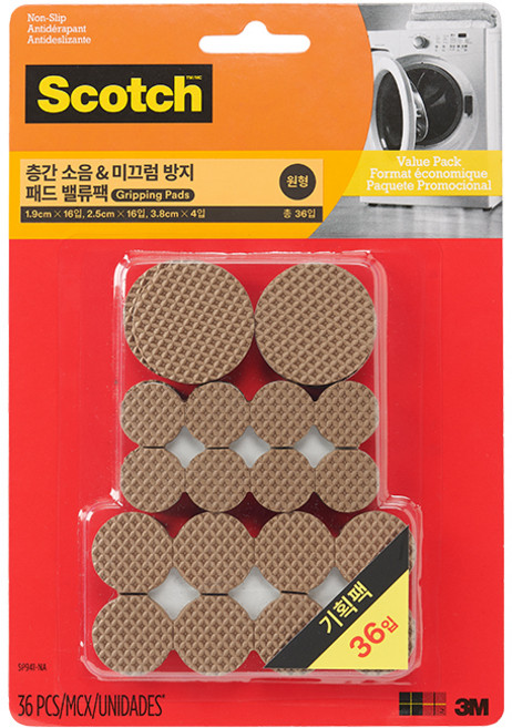 스카치 층간소음 미끄럼 방지 패드 밸류팩 36p, 혼합색상, 1개