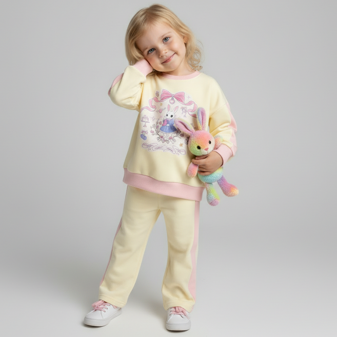 Byeoli O'Kids 兒童款 兔子花朵 上下衣套裝