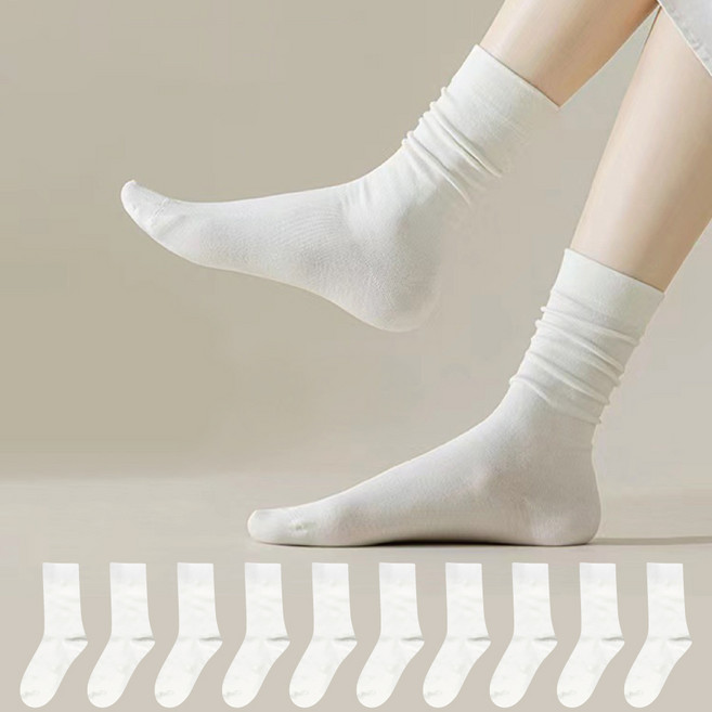 구냥씩 여성용 크리미 무지 롱 양말 10켤레 세트