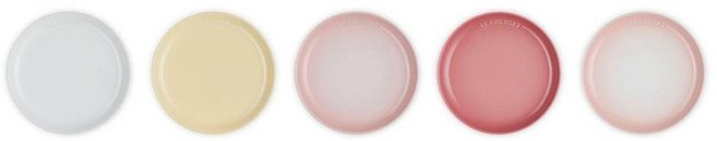 LE CREUSET 花蕾系列 瓷器圓形淺盤 17cm 5件組 雪花白 + 奶油黃 + 貝殼粉 + 薔薇粉 + 淡粉紅
