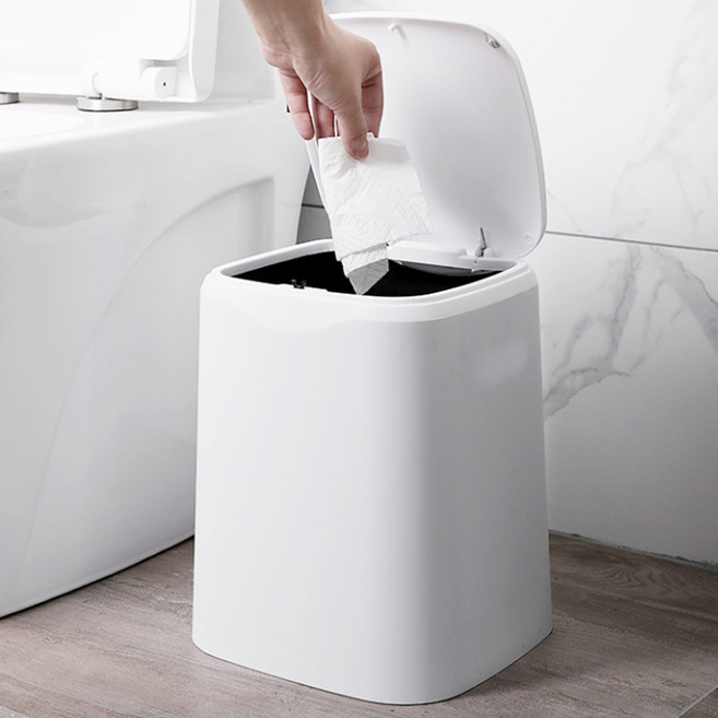 모던화이트 원터치 휴지통 사각 8L, 화이트