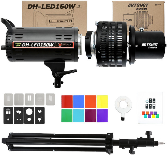 대한 지속광 옵티컬 스누트 연출 이미지 사진 상품 제품 소품 의류 촬영 조명 썬빔라이트 + 접이식 라이트 스탠드 거치대 + 젤 컬러 플래시 필터 썬빔 아트샷 키트 세트, 1세트, KIT-SUNAT02