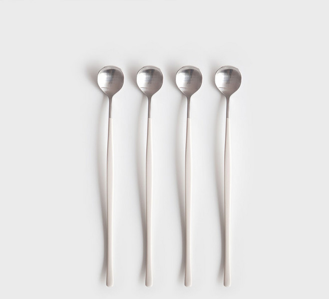 니코트 국내산 Satin 컬러 롱스푼, 크림, 4개