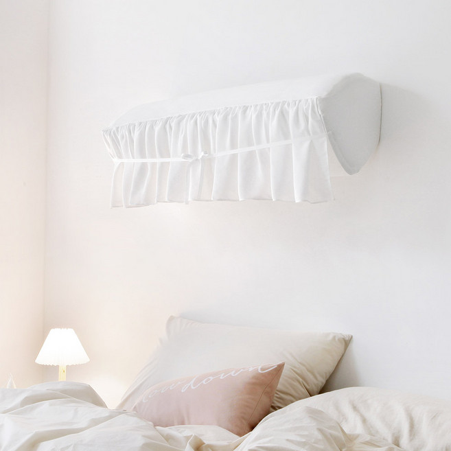 쁘리엘르 베일 쉬폰 삼중직 스판 트라이앵글 벽걸이 삼각 에어컨 커버, 화이트