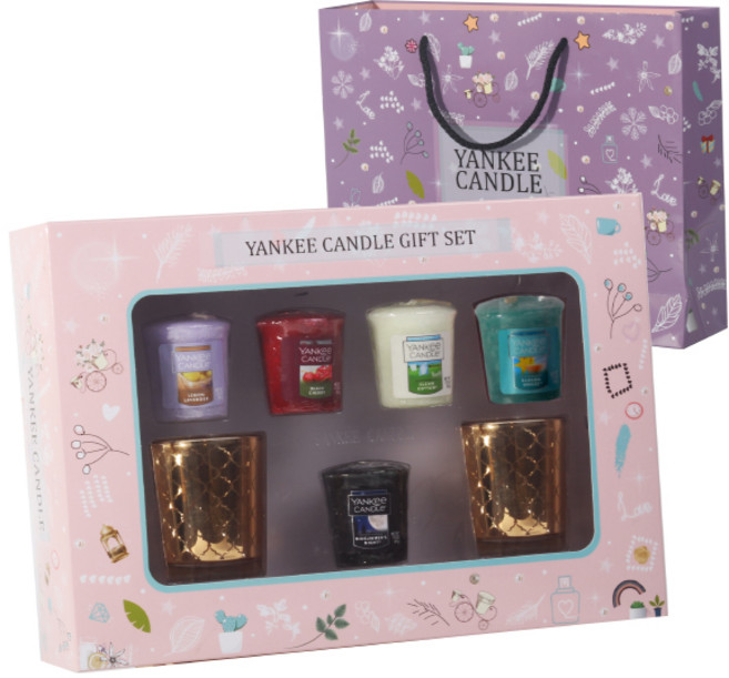 양키캔들 보티브 5종 + 엠블럼 홀더 2p 선물세트 + 쇼핑백, 블랙체리, 클린코튼, 레몬라벤더, 바하마브리즈, 미드썸머나잇, 혼합색상