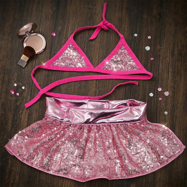 웨이비데이즈 반려동물 스팽글 반짝이 비키니 수영복 W265-0164PXS, 핑크, 1개