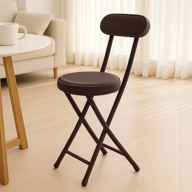 팬물산 이지라이프 쿠션 접이식 등받이 의자, 브라운, 1개