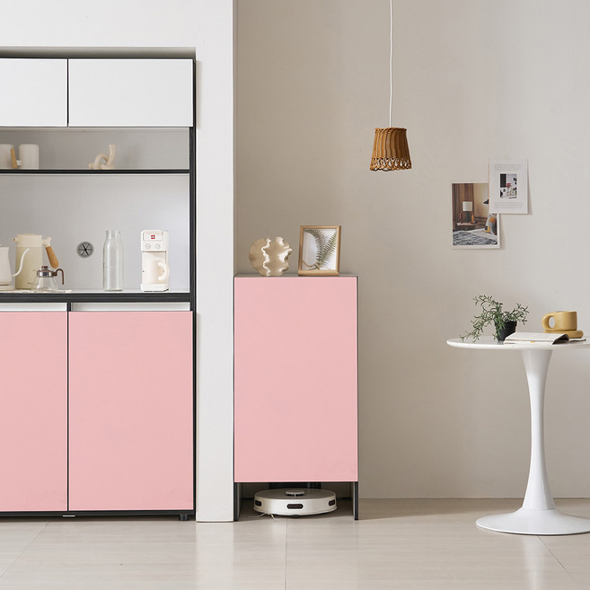 마마룸 헤스티아 로봇청소기 도어형 수납장, 핑크