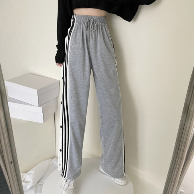 피어니스트 여성용 사이드버튼 캐주얼 와이드팬츠