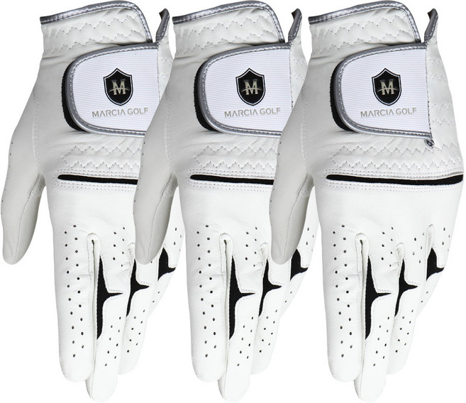 Marcia GOLF 男士全羊皮高爾夫手套 (左手用), 白色, 3個