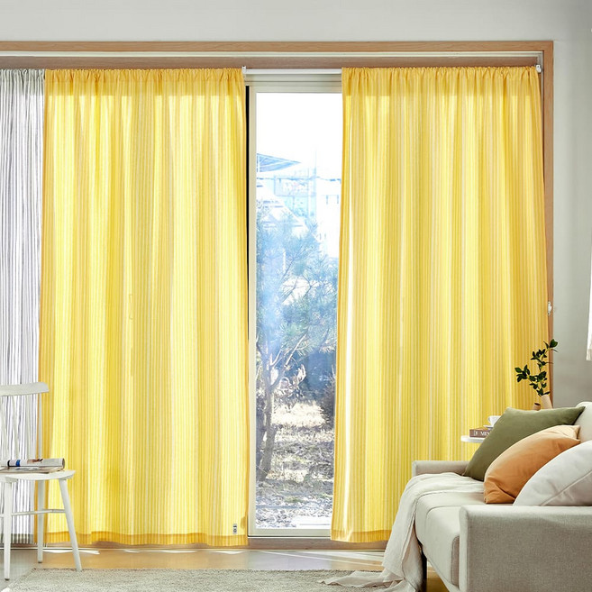 모던하우스 솔라 스트라이프 면 봉집형 긴창문커튼