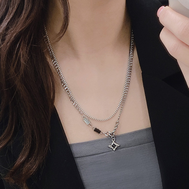 젤루나 여성용 티타늄 체인 큐빅 별 드롭 목걸이 M-186