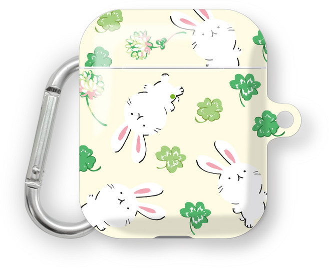 프루그나 토끼풀 에어팟 하드케이스 + 카라비너, 토끼풀 패턴, 1개