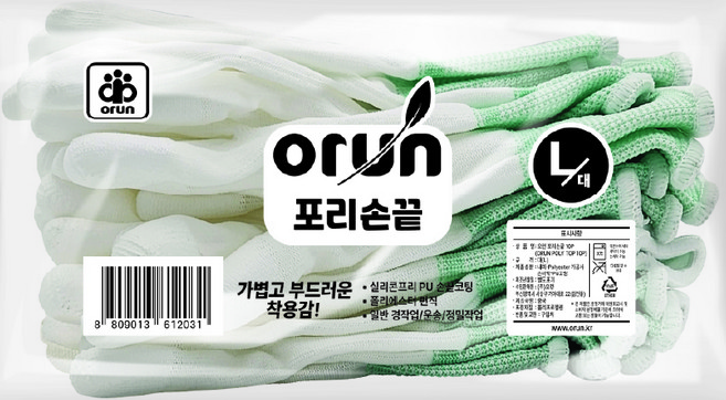 오런 포리 10P 손끝 코팅장갑 L, 흰색, 1개